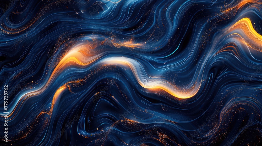 Poster Abstract pattern with blue and orange swirl of light with a lot of sparkles