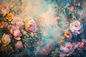 Ethereal floral painting with dreamy blooms