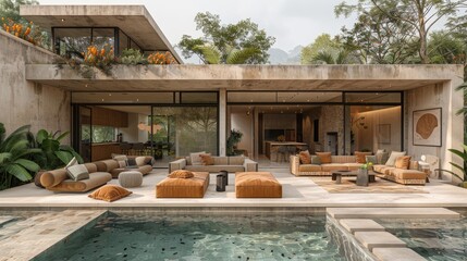 Fototapeta na wymiar A luxurious modern house with a swimming pool