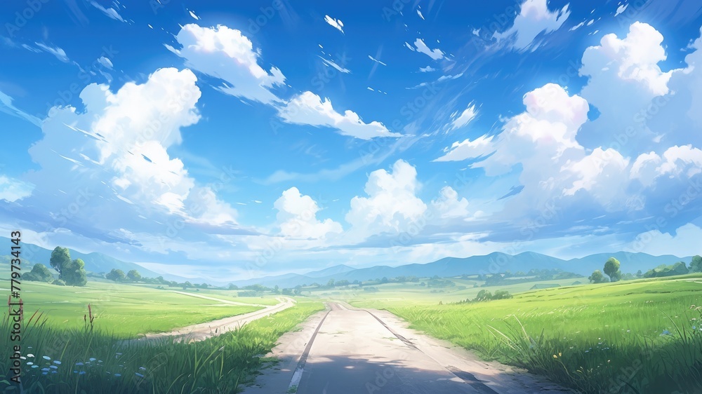 Wall mural 夏の田舎道の風景_2