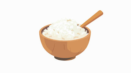 Fototapeta na wymiar Rice in the wooden bowl and spoon icon isolated on white
