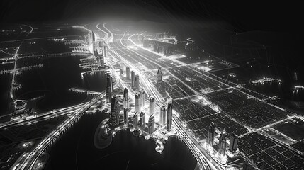 Dubai city map, monochrome images in subtle chiaroscuro style - obrazy, fototapety, plakaty