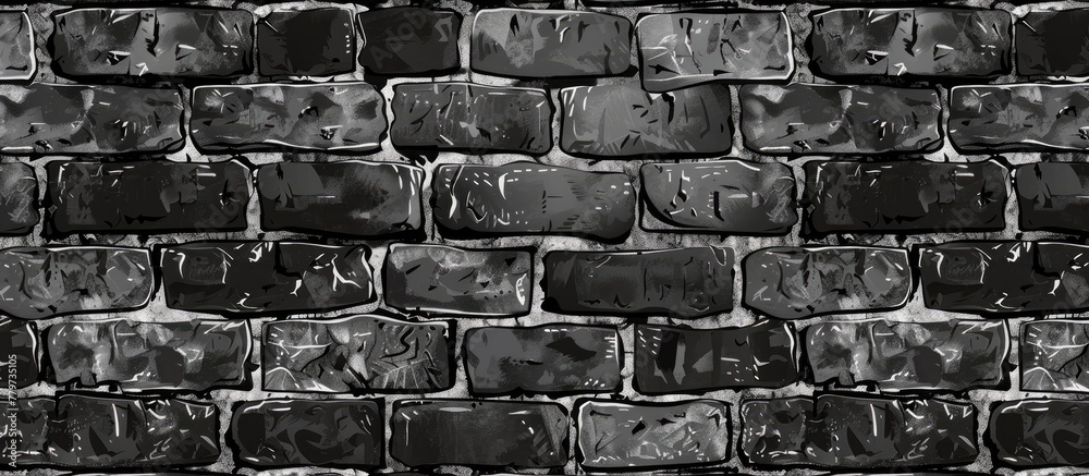 Wall mural a monochrome photograph capturing the intricate brickwork of a grey stone wall. the repetitive recta