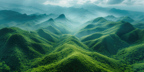Aerial view of green mountains