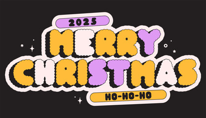 Merry Christmas groovy funny sticker 2025.