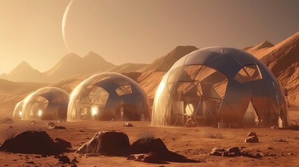 Fototapeta na wymiar Colony on the planet Mars. The concept of colonization of Mars