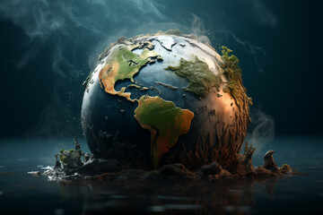 	
Illustration of the planet Earth burning. Global warming and climate change concept