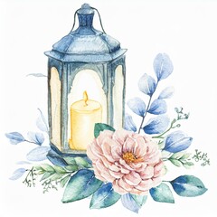 Lampion z kwiatami ilustracja dekoracja - obrazy, fototapety, plakaty
