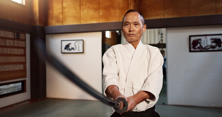 Japanese master, aikido and training with sword, modern martial arts and teacher of self defence....