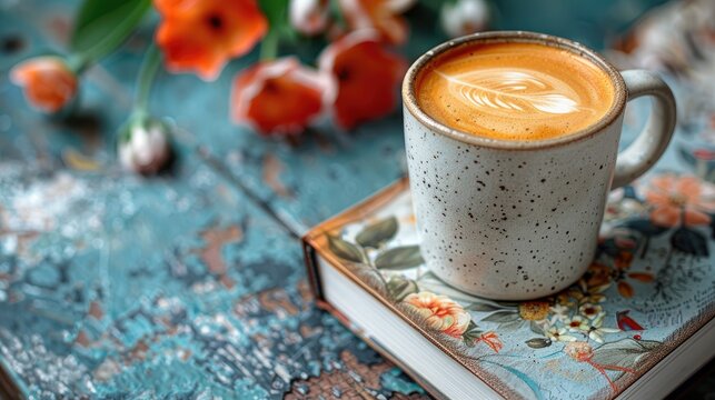 A thoughtful gesture: a hot cup of coffee, a notebook with a personalized message, and a colorful drawing.