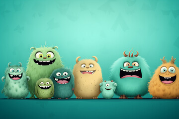 Generative Ai of cute little monsters. Childhood, imagination theme.  - 779737105