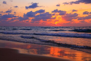 Fototapeta na wymiar Sunset on Dado Beach in Haifa