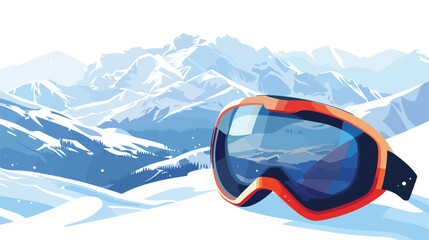 Snow goggles in winter landscape flat vector isolated
