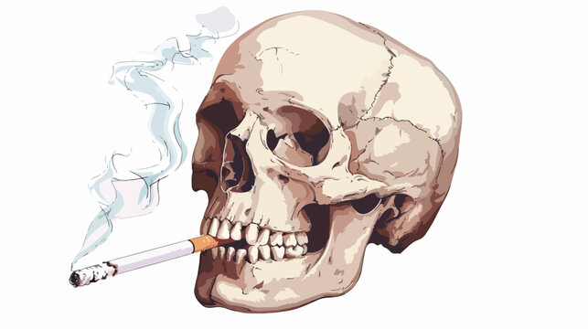 Smoking kills. Vector illustration of skull smoking a