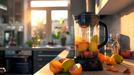 Contemporary blender brimming with vibrant fruits - Ai generated