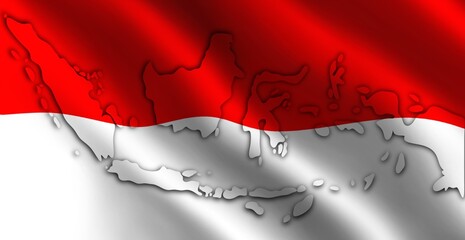 Indonesian 3d flag and indonesian map transparan