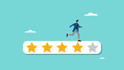 motivation for self-development with Businessman running on 5-star rating loading panel concept illustration, skill enhancement to boost productivity, upskilling and personal competency concept