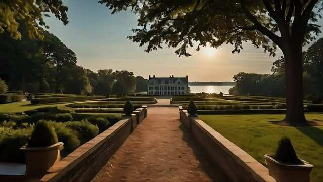 A large house with a garden and a path leading to it