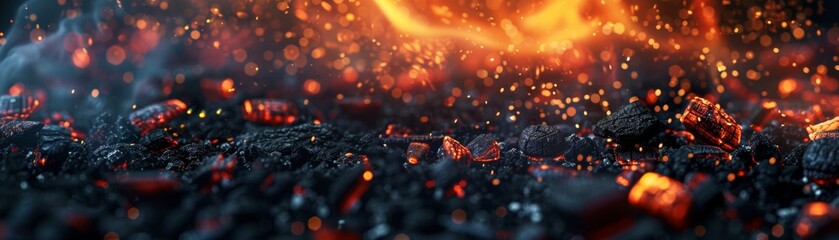 Barbecue embers glow warmly contrasting the cool - obrazy, fototapety, plakaty