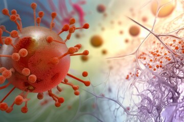 Show the interactions between immune cells and pathogens on the skinvirus macro 3d render