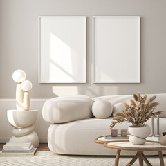 Frame mockup, ISO A paper size. Living room wall poster mockup. Interior mockup with house background. Modern interior design. 3D render
- 779740926
