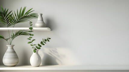 Minimalist shelves with decorative vases - Ai generated - obrazy, fototapety, plakaty