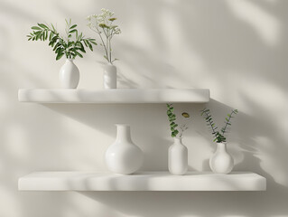 Minimalist shelves with decorative vases - Ai generated