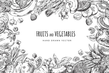 Fruits and vegetables hand-drawn vector set