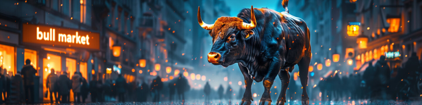 bull market, bull design as a energy, representive stock and stock market. illustration of hossa bessa.
