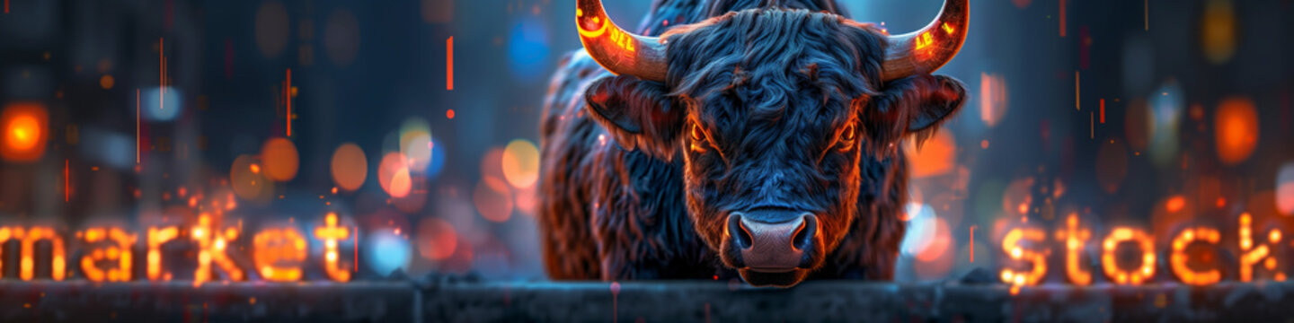 bull market, bull design as a energy, representive stock and stock market. illustration of hossa bessa.