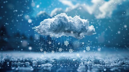 Gently Falling Snowflakes in a Serene Winter Cloud Landscape