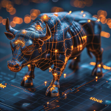 bull market, bull design as a energy, representive stock and stock market. illustration of hossa bessa.
