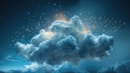 Ethereal Singing Cloud Surreal Nighttime Landscape with Melodious Cloud and Starry Sky