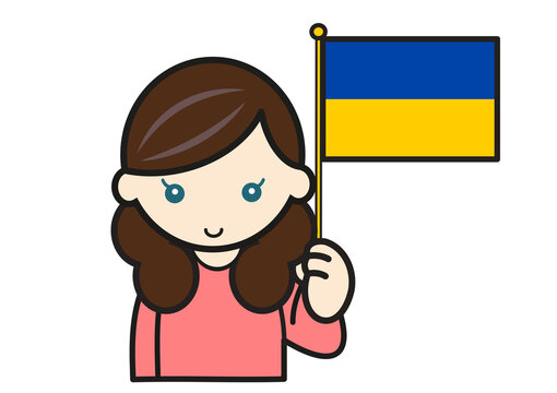 ウクライナの国旗を持つ女性
