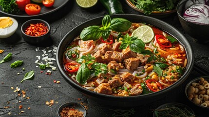 Aromatic and Flavorful Thai Noodle Soup with Tender Meat and Fresh Vegetables