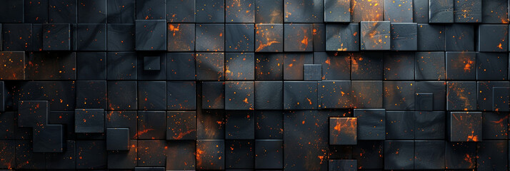 A black and orange background with black and orange squares