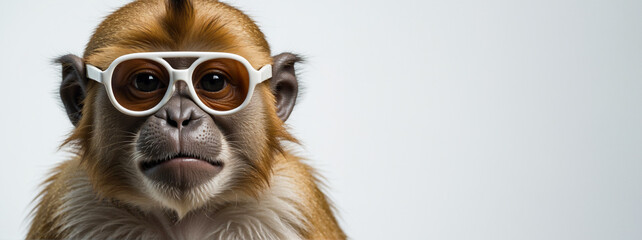Sunshine Simian: A Golden Monkey Dons Sunglasses, Bringing Sunny Attitude to a White Canvas Background