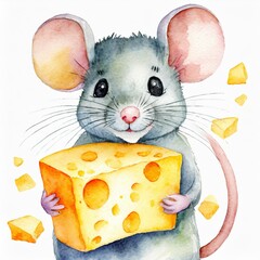 Mysz z serem ilustracja - obrazy, fototapety, plakaty