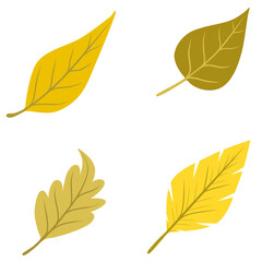 Doodle leaves set illustration watercolor botanical drawing that can be used for sticker, icon, decorative, etc. with yellow gold colors