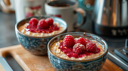 Oatmeal with raspberries.