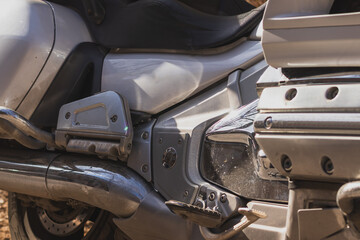 Engine of motorcycle. Part of a motorcycle in detail, close-up.