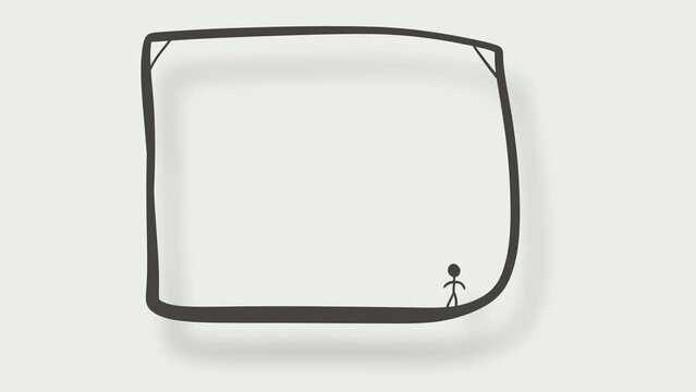Animation of a cartoon screen or frame with little people. There is a shadow behind. This art is suitable for inserting a logo or text.