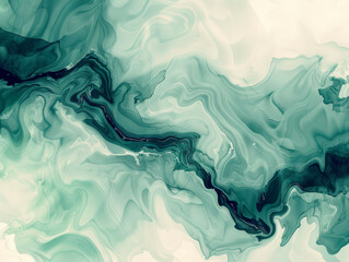 A green and white abstract painting with a curvy line - obrazy, fototapety, plakaty