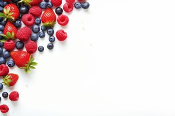 Minimalistic composition of fresh strawberries and blueberries on a white background