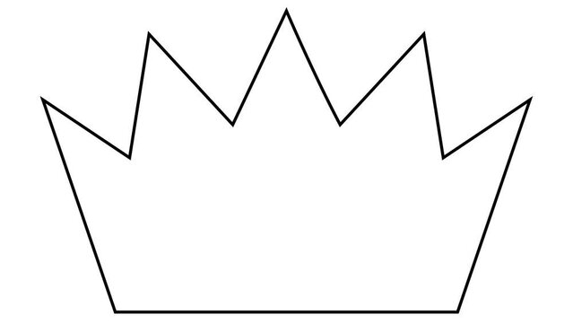 Animated black linear symbol of crown is gradually drawn. Concept of royal, premium, luxury, imperial. Looped video. Vector illustration isolated on white background.