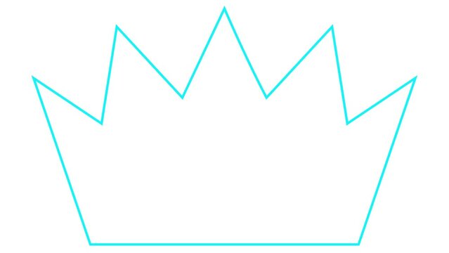 Animated blue linear symbol of crown is gradually drawn. Concept of royal, premium, luxury, imperial. Looped video. Vector illustration isolated on white background.