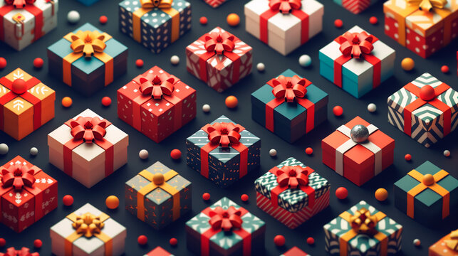 Wallpaper with isometric christmas gift boxes - Powered by Adobe