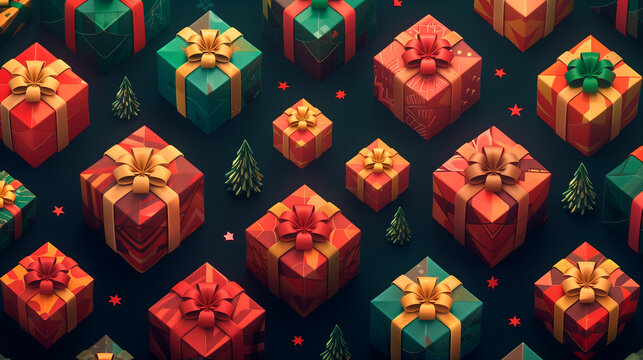 Wallpaper with isometric christmas gift boxes - Powered by Adobe