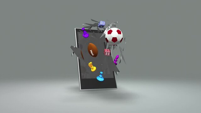 Colorful Objects Flying Out From Smart Phone. 3D generated technology related animation