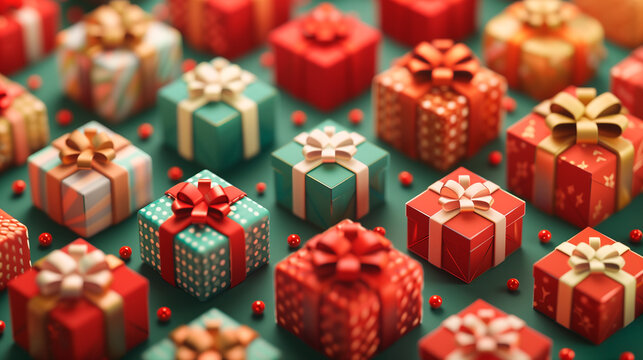 Wallpaper with isometric christmas gift boxes